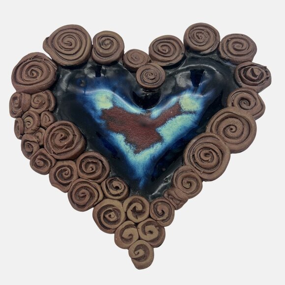 Handcrafted Ceramic Heart Ashtray / Trinket Dish Swirl Design & Glazed Center - Picture 1 of 5